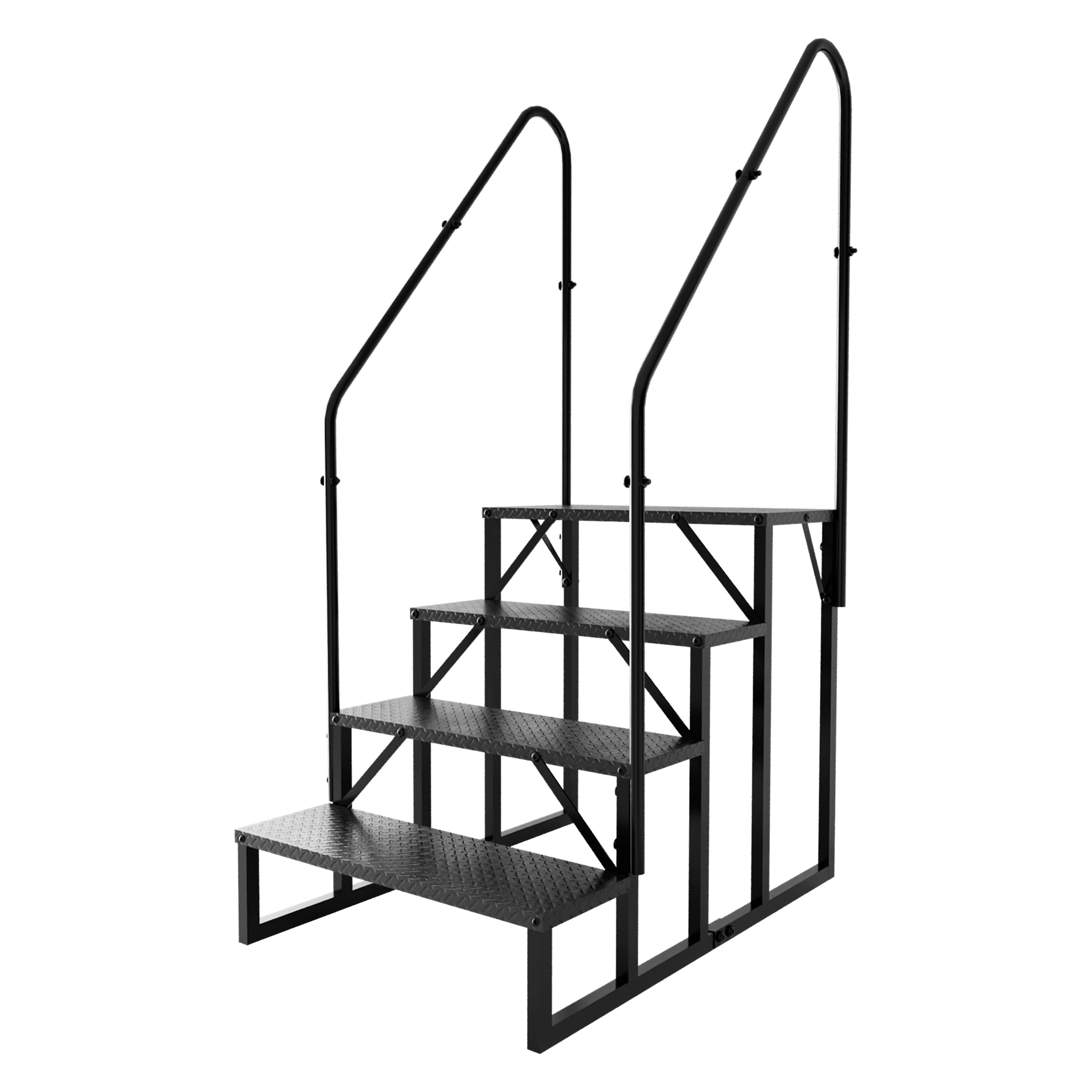 Step Ladder RV Stairs with Handrails, Heavy Duty Carbon Steel Non-Slip Steps, 660 LBS Capacity for Camper, Trailer, Hot Tub, Mobile Home, Porch (4 with Handrails) — image 1