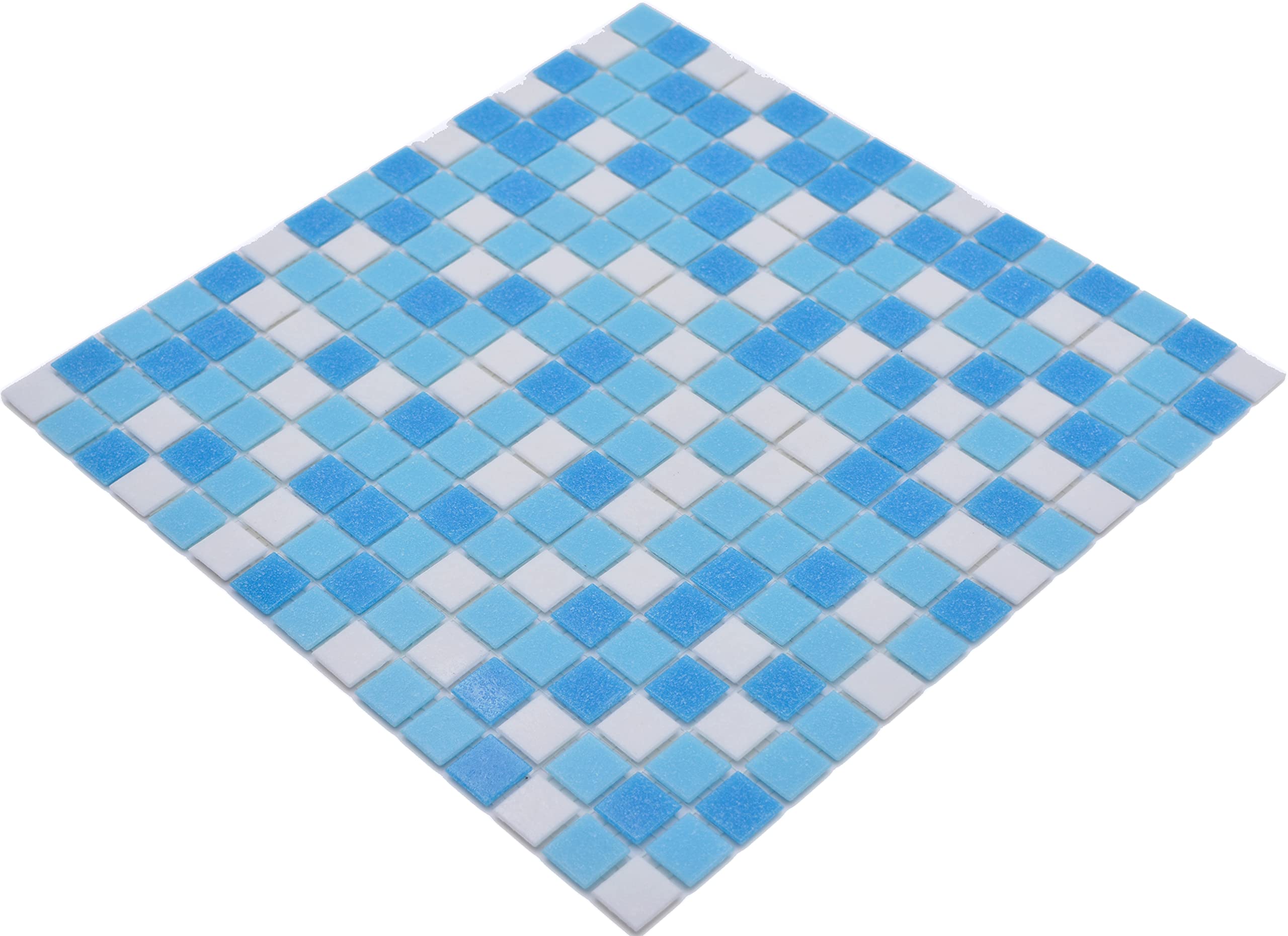 Mosaico de mosaico de cristal, mezcla de vidrio blanco y azul, pegado con papel para piscina, mosaico de piscina