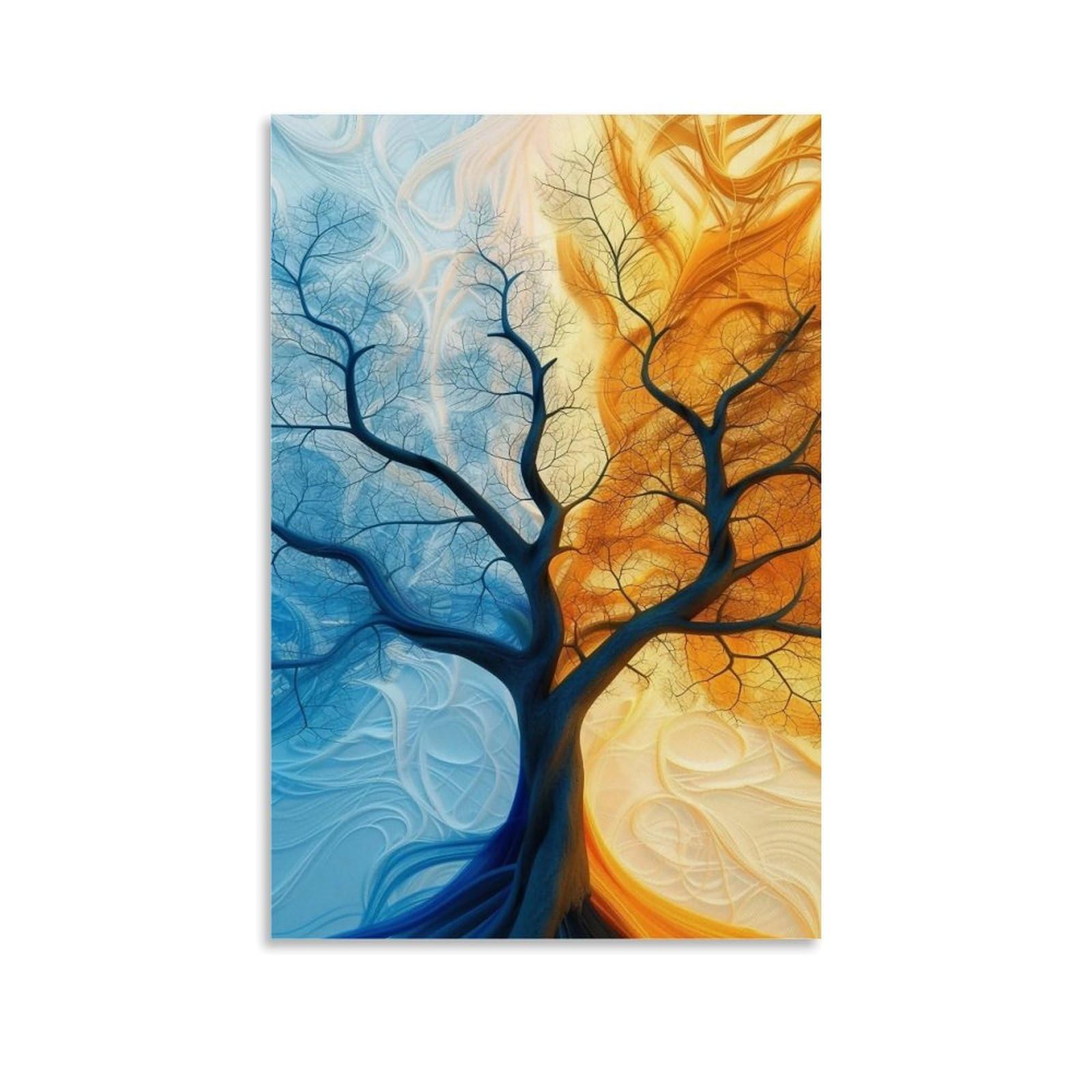 MGHTGRWE Split Hue Filament Symmetrical Bare Tree 02 Poster Wall Art Canvas Vintage Aesthetic Painting Decor for Rooms 16x24inch Unframe-style