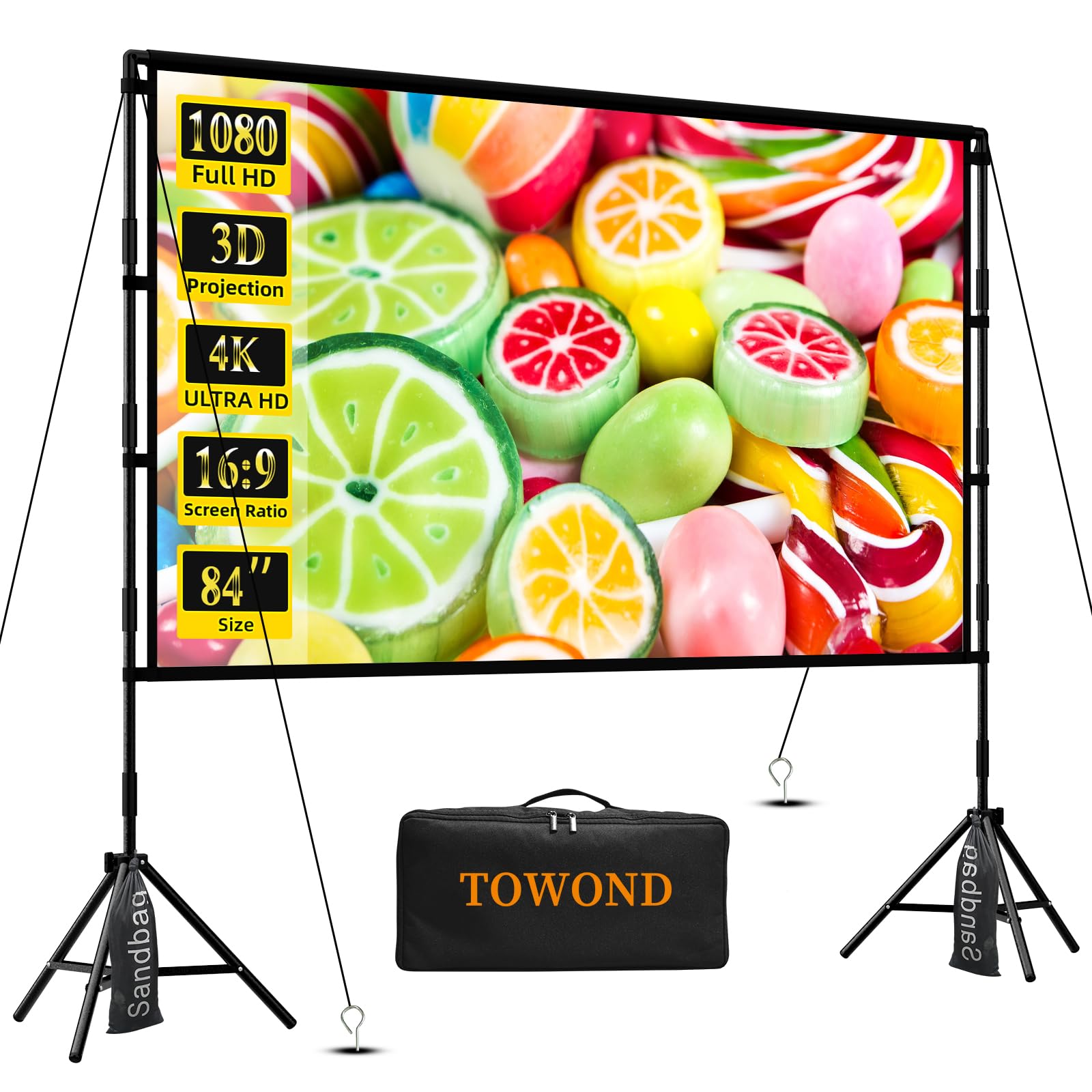 Amazon | TOWOND プロジェクタースクリーン スタンド付き 84インチ