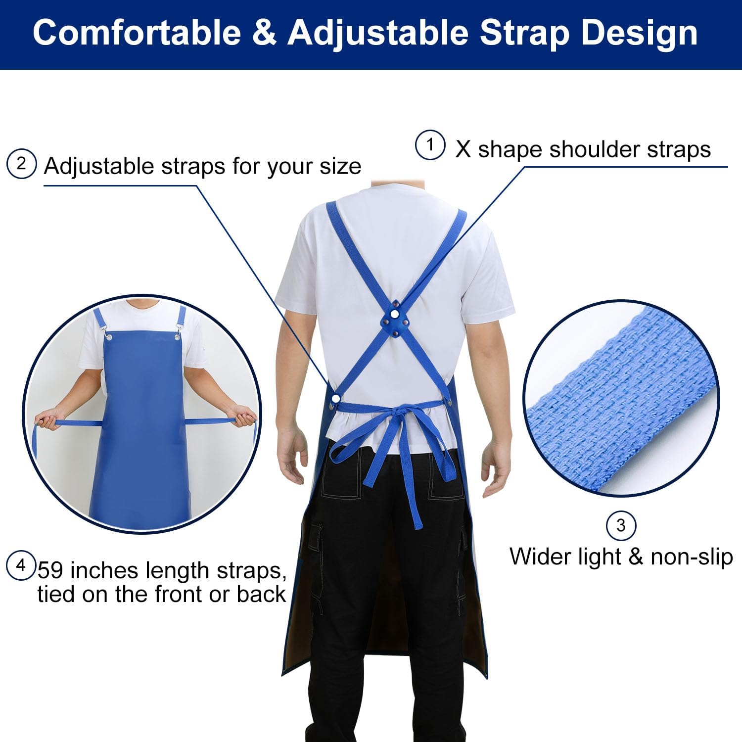 Heavy Duty Vinyl Industrial Anti-Tear Apron, 43" x 26" Waterproof, Chemical Resistant, Blue, Unisex-Adults - Image 5