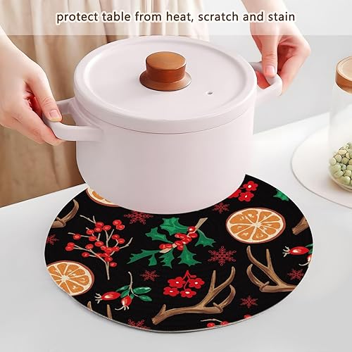 Miniatura 5 de Unique Christmas Pattern Holly Leaves Round Trivet 3 Pcs Absorb Water Cooking Pad for Hot Dishes Trivet for Hot Pot Kitchen Gadgets 15inch