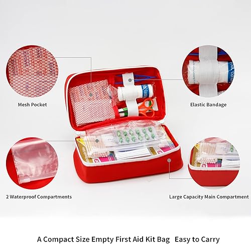 Miniatura 5 de Bolsa vacía portátil para botiquín de primeros auxilios, bolsa de medicina de viaje, bolsa médica pequeña (2 piezas, rojo)