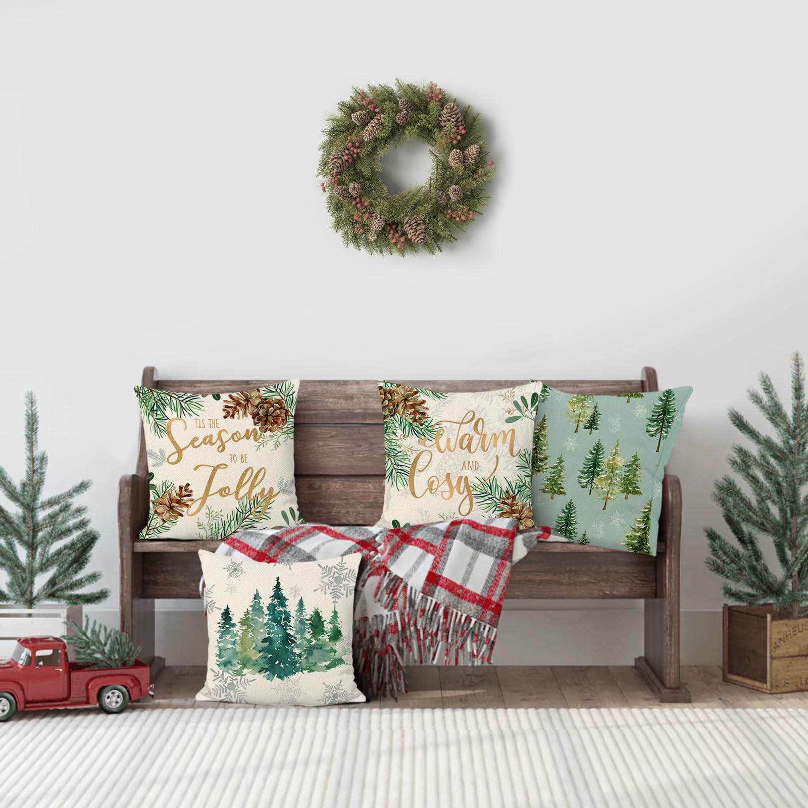Bonhause Winter Pine Tree Cushion Covers 45 x 45 cm Double Sided Decorative Throw Pillow Covers Pillowcases for Sofa Bed Home Winter Holiday Decor Set of 4 - Image 4