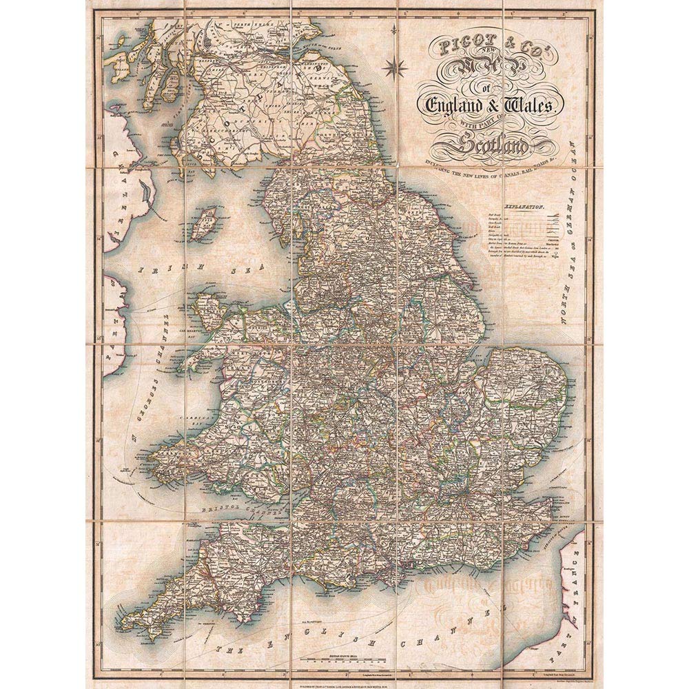 Wee Blue Coo 1830 Pigot Pocket Map England And Wales Vintage Art Print Poster Wall Decor 12X16 Inch