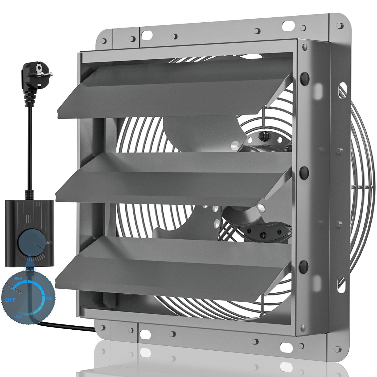 Hon&Guan 300mm Abluftventilator mit Drehzahlregler, Hohe Luftmenge 1300m³/h Industrie Wandventilator, Ganzmetallgehäuse Wandlüfter für Garagen, Hühnerställe, Schuppen, Dachböden und Gewächshäuser