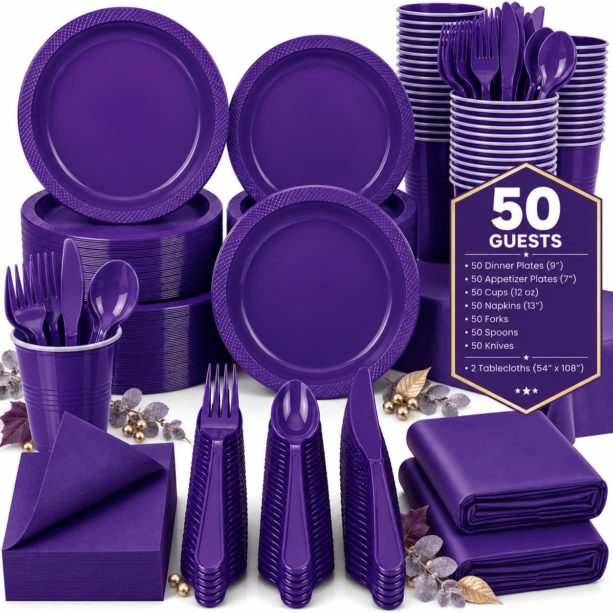Tinybee 352 Piece Disposable Plates Set - Serves 50 -10