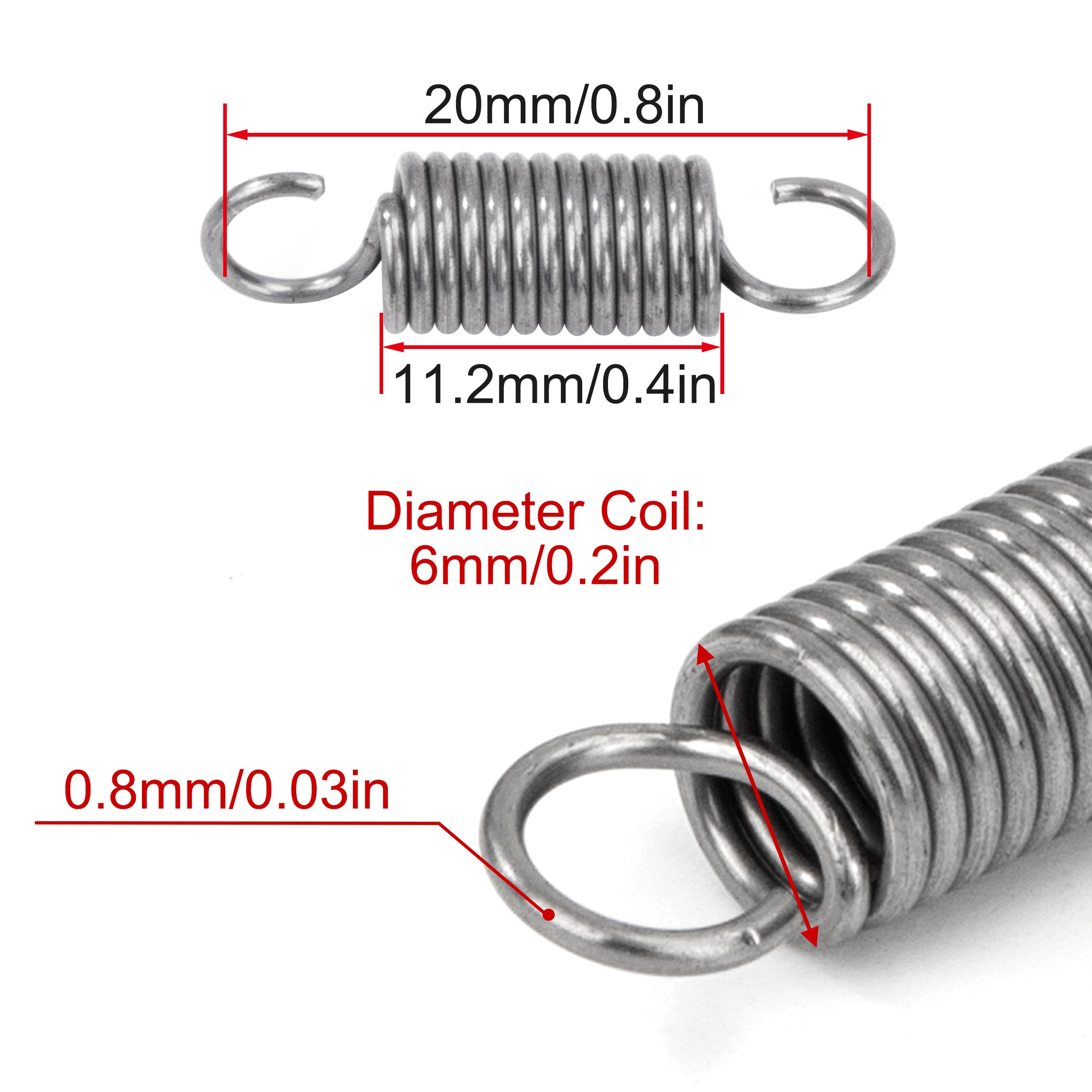 10PCS Stainless Steel Tension Spring With O Hook Extension Spring,Length 20mm,0.6mm×6mm - View #12