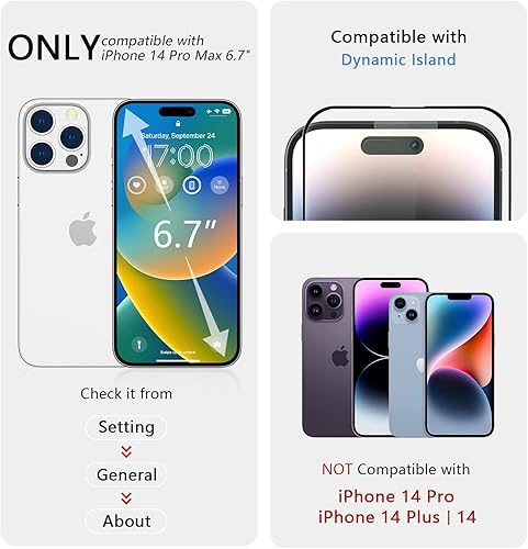Miniatura 7 de imluckies Paquete de 2 protectores de pantalla mate para iPhone 14 Pro Max, antirreflejos y antihuellas dactilares, compatible con isla dinámica,