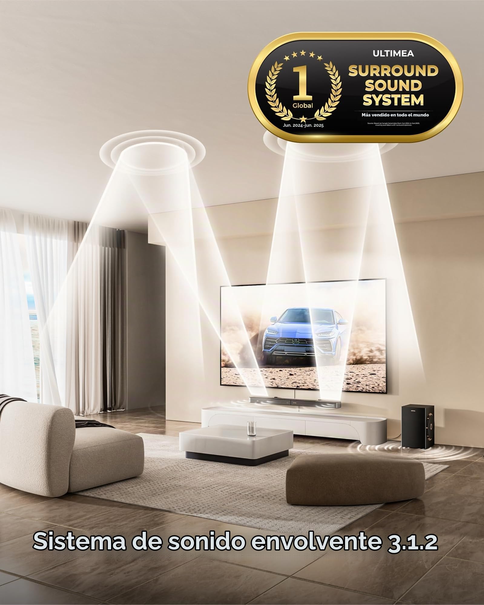 ULTIMEA Barra de Sonido de 3.1.2 Canales con Dolby Atmos, Sistema de Sonido Envolvente para Smart TV, Barra de Sonido con subwoofer de 6.5 Pulgadas para Cine en casa, BT 5.4, HDMI eARC, Skywave F30