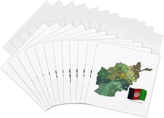 3dRose The map and flag of the Islamic Republic of Afghanistan with all the provinces marked - Greeting Cards, 6 x 6 inches, set of 12 (gc_99098_2)