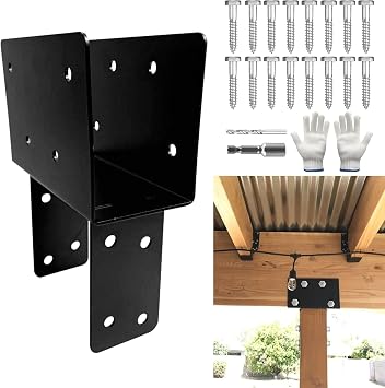 1pcs T-Shaped Cap Tie Post Brackets,Horizontal Contector Bracket with Screws for Post to Beam 4x6 4x8,Heavy Duty Deck Post Bracket for Garden Pavilion,Porch,Cabins