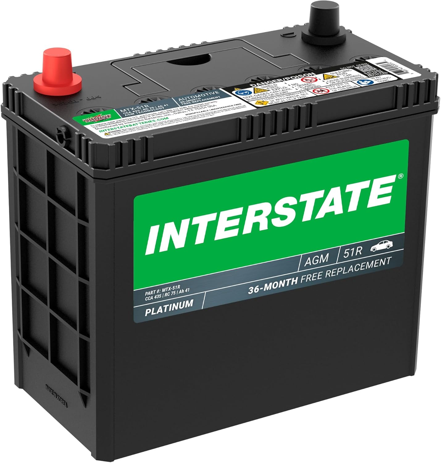Interstate Batteries Automotive Battery 12V 41Ah 435CCA (Group Size 51R) SLI AGM Auto Replacement Battery for Cars, SUVs, Sedans, Trucks, Vans (MTX-51R)
