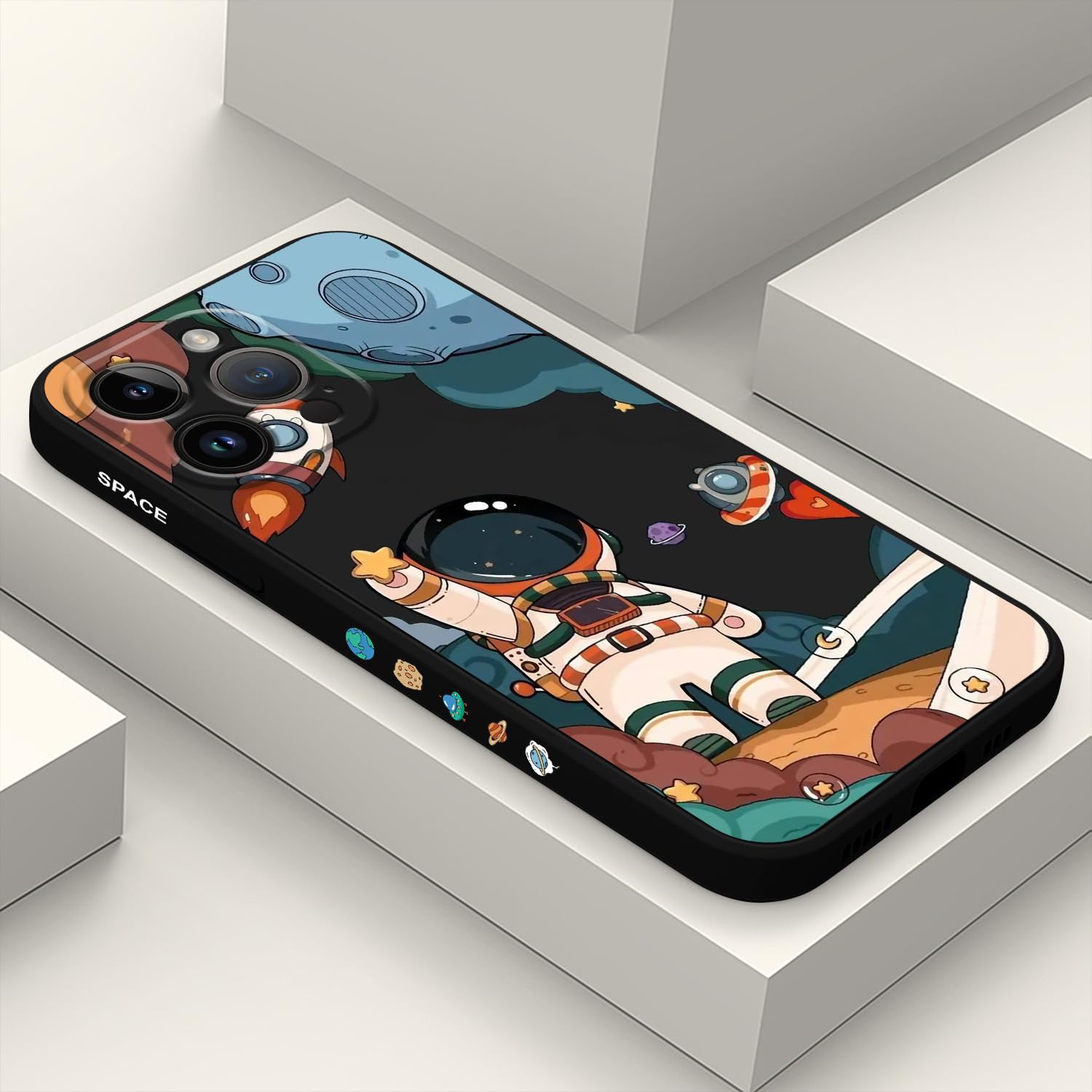 LEECG for iPhone 15 Pro Max Case, Astronaut Side Creative Pattern Designs Liquid Silicone Shockproof Soft Phone Cover for iPhone 15 Pro Max, Astronaut