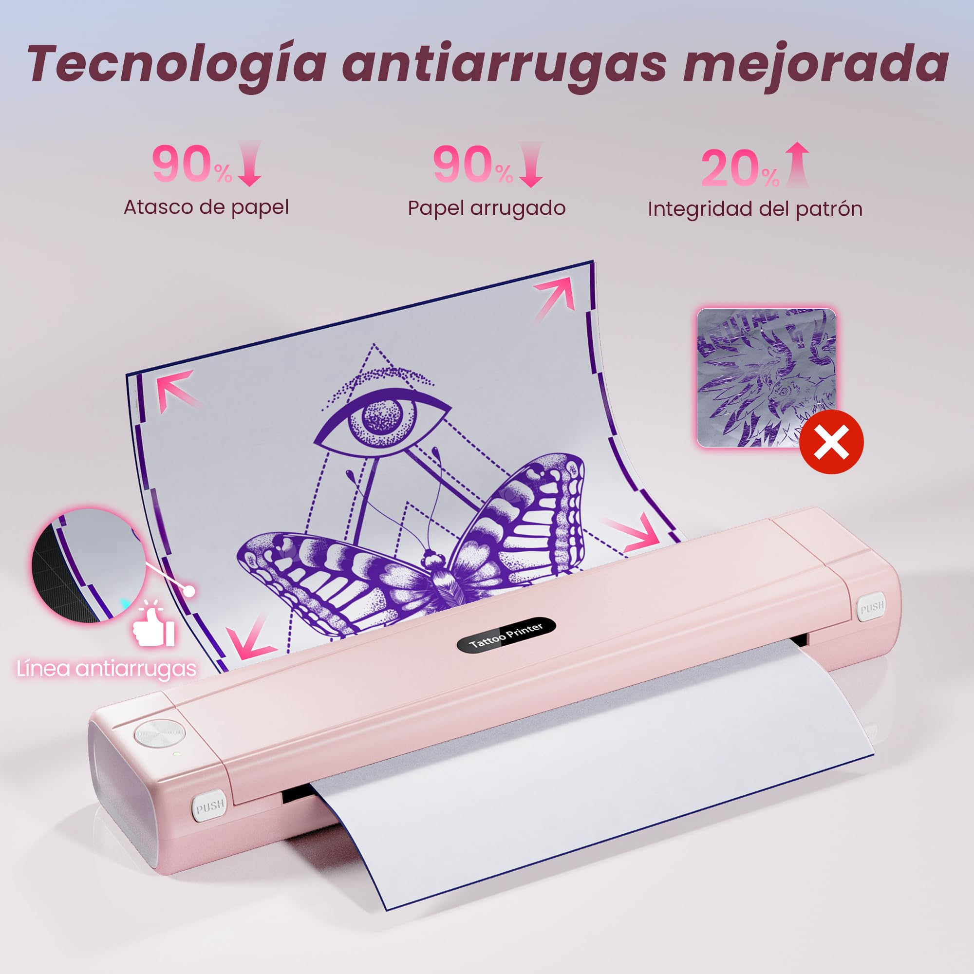 TATTMUSE Impresora de Tatuaje, Termocopiadora Tattoo con 10pcs de Tattoo Transfer Papel, Impresora Termica Tattoo para Principiantes y Artistas del Tatuaje, Rosado