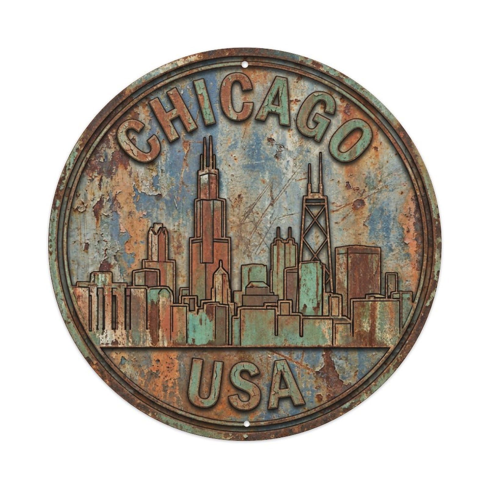 Tgrcjimh Style Metal Tin Sign Vintage Travel Usa Chicago