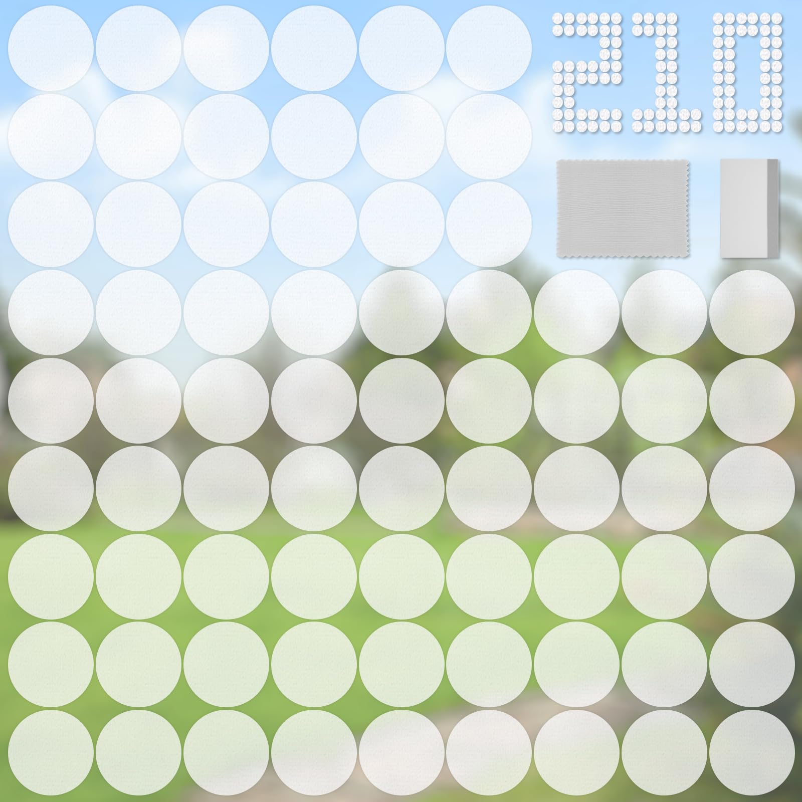 210 PCS Window Clings for Bird Strikes, Glass Door Clear Stickers Window Clings Prevent Birds from Hitting Glass Windows, Anti-Collision Decals (Round NO.2)