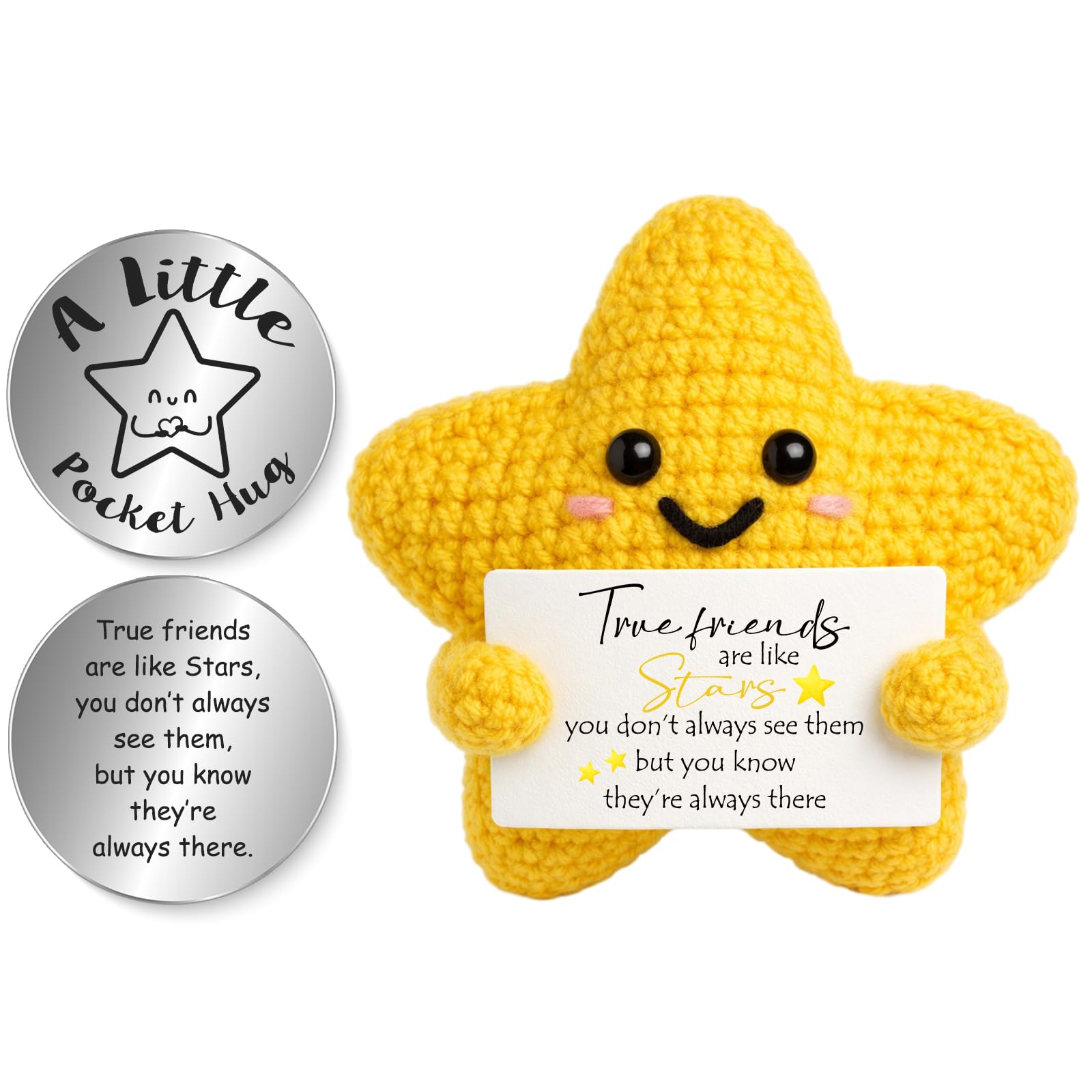 Tixlux Positive Star Handmade Knitted Crochet Animals, with Pocket Hug Lucky Charm, Good Luck | Emotional Support | Get Well Soon |Birthday | Friendship Gifts for Women Bestie Men โ image 1