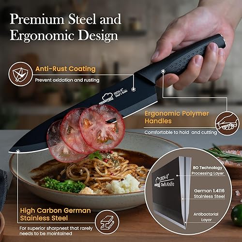 Miniatura 2 de Juego de cuchillos de cocina de 15 piezas con bloque de afilador integrado, apto para lavavajillas, juego de bloques de cuchillos de acero