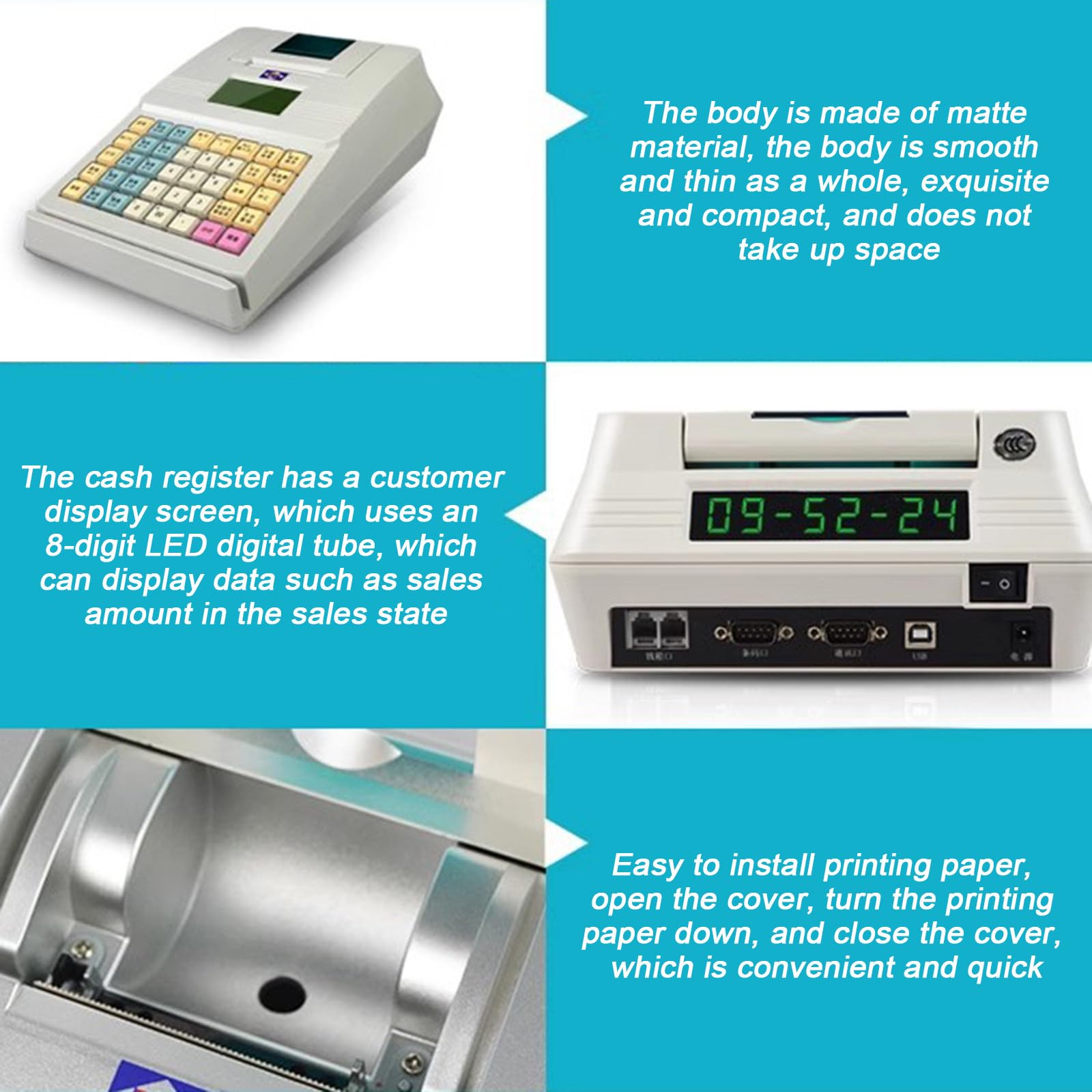 Cash Register, 48 Keys Electronic Cash Register Square Register Cash Register Drawer Built In System Lockable Cash Drawer Catering Supermarkets Clothi - View #2