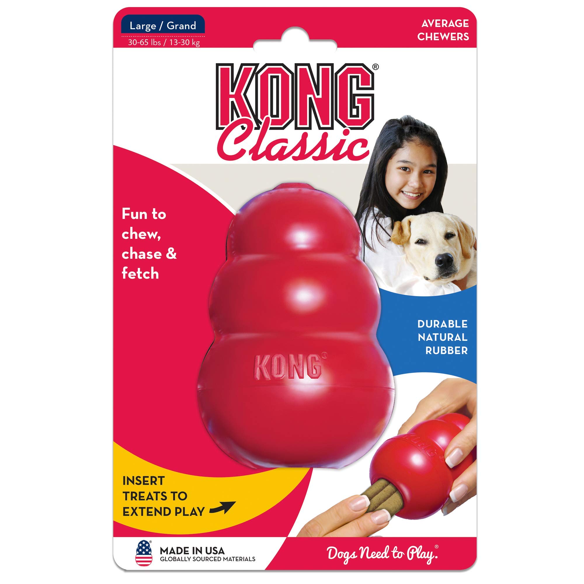 KONG Lot de 2 jouets classiques à mâcher pour chiens – Capacité de remplissage de friandises et rebond erratique pour une durée de jeu prolongée – Matériau en caoutchouc naturel durable – Pour grands
