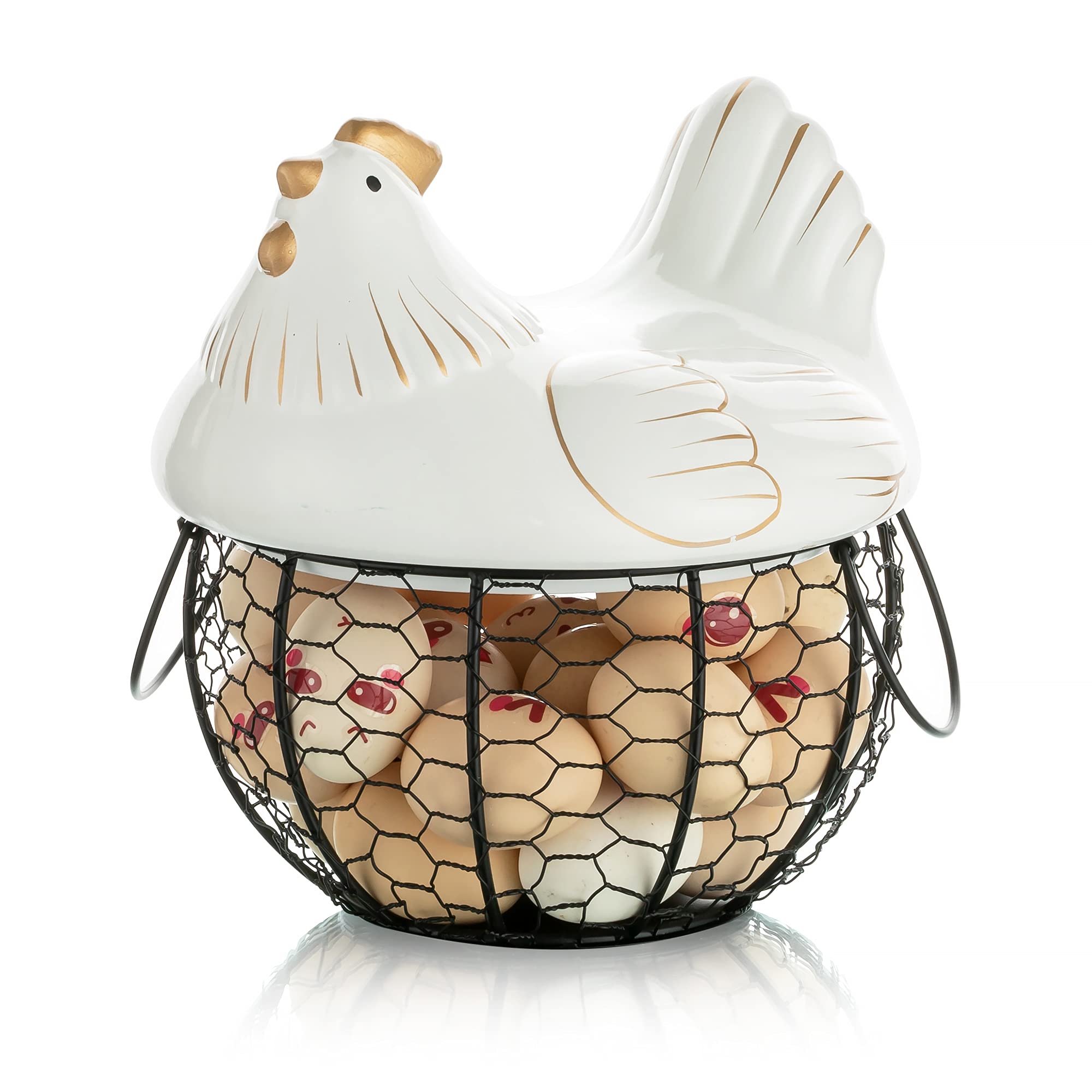 Buy Egg Basket, Egg Boxes with Ceramic Lid and Handles Large Black Wire