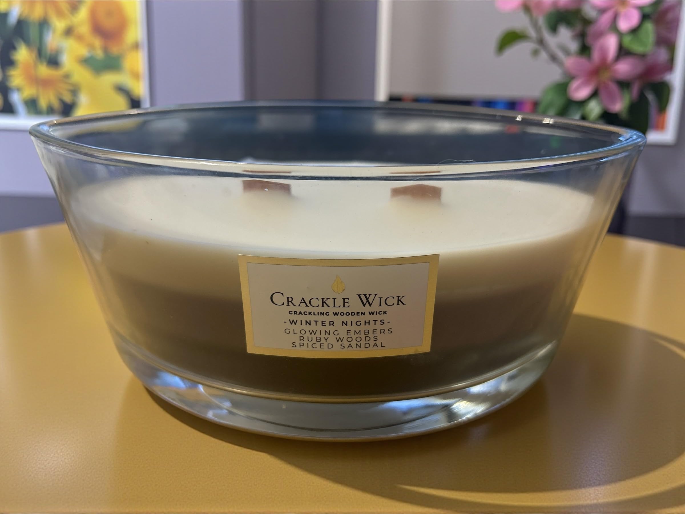 Candela profumata Crackle Wick, barattolo di vetro Ellipse con coperchio, 485 g, accoglienti notti invernali, aromi di lunga durata