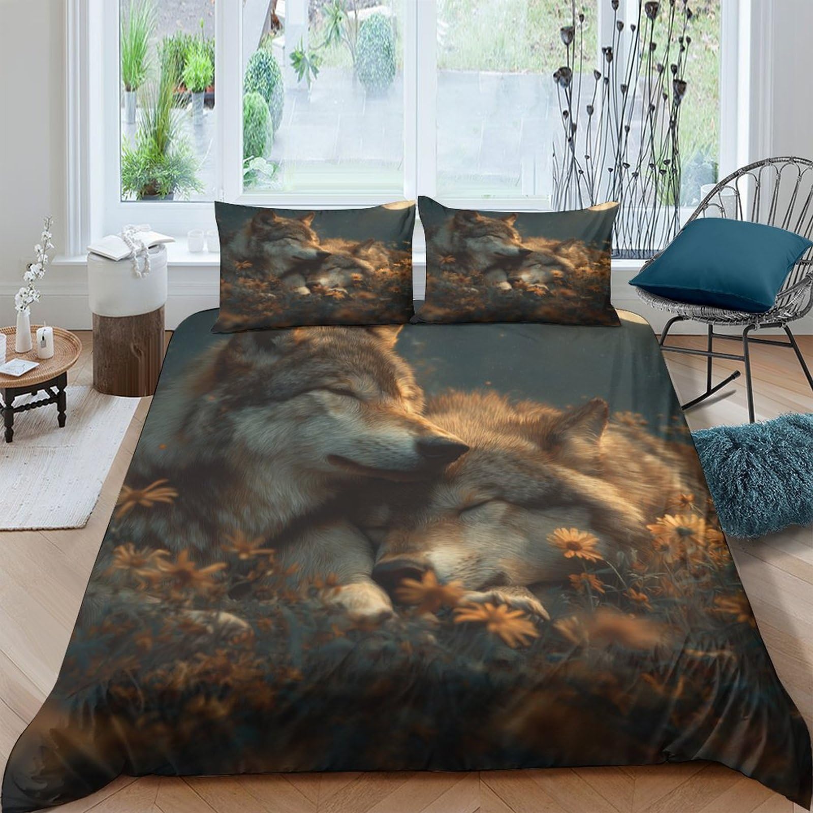 Ctjqhvkz Style-5 3D Printed Lion Forest Fitted Sheet Microfiber Soft Breathable Wolf Bed Cover For Bedroom Dorm Mattress Protection Decor Single（135X200cm）
