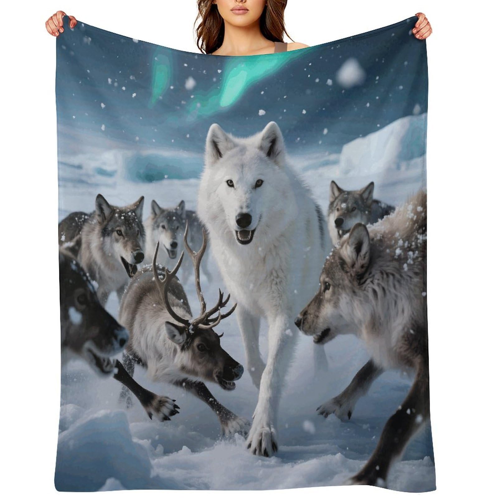 Arctic Wolf Pack Hunting Flannel Throw Blanket Super Soft Lightweight Throw Blanket Fuzzy Comfy Flannel Blankets Warm Plush Throw Blankets for Couch Sofa Bed 40"x50"