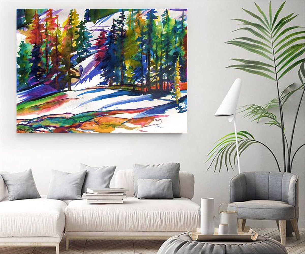 VERRE ART Printed Framed Canvas Painting for Home Decor Office Wall Studio Wall Living Room Decoration (34x22inch Wrapped) - Mt Lassen White Jewels