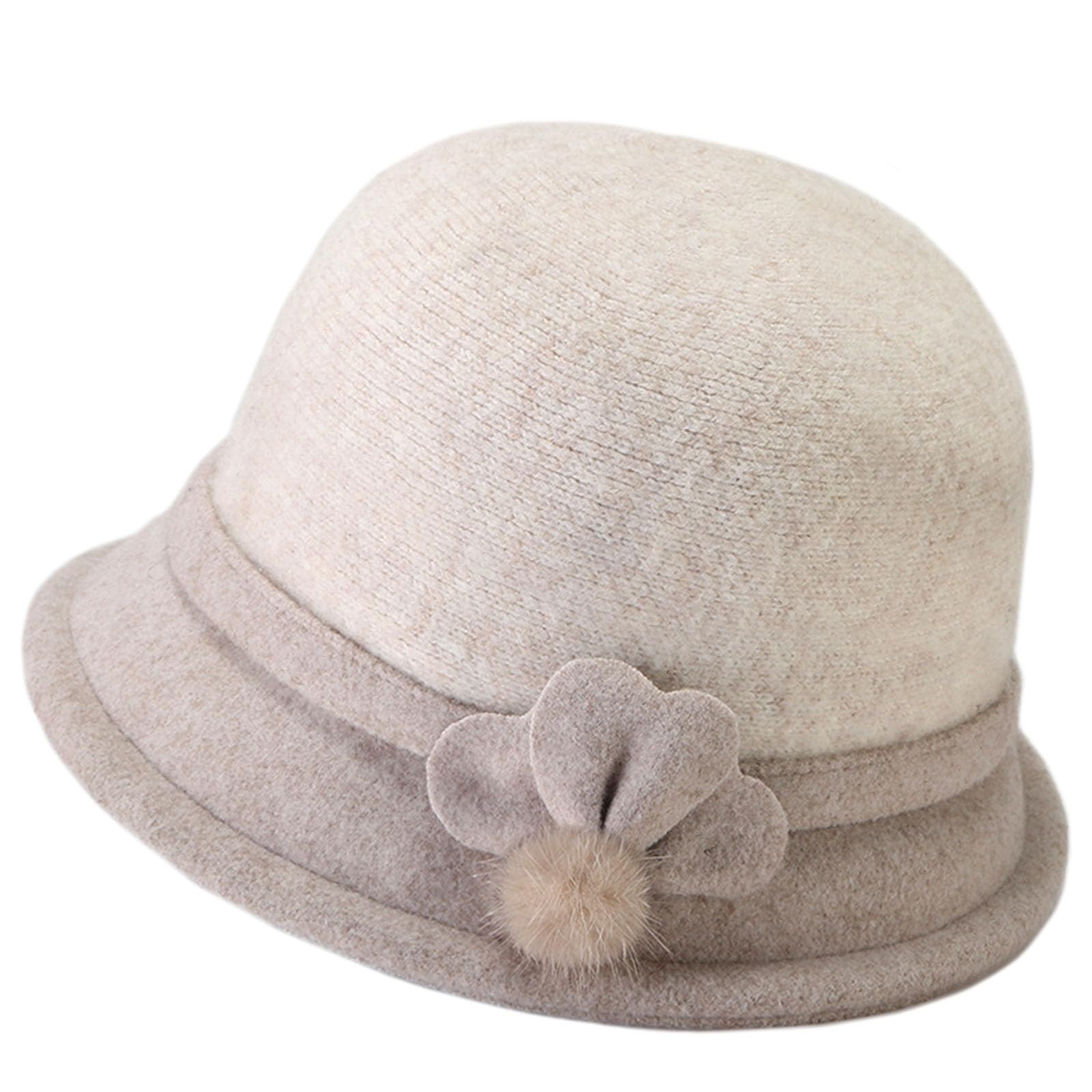 Ulalaza Women's 1-Grey Wool Felt Cloche Hat Winter Wide Brim Retro Flower Bowknot Vintage Bucket Hat Floppy Hat For