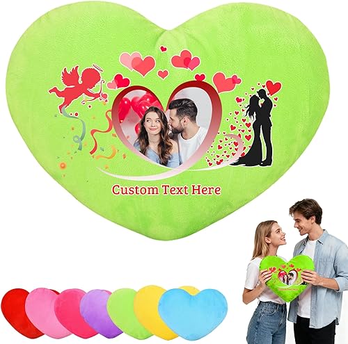Almohada de corazón personalizada con nombre de foto, almohadas de corazón personalizadas como almohada de San Valentín, regalos personalizados para