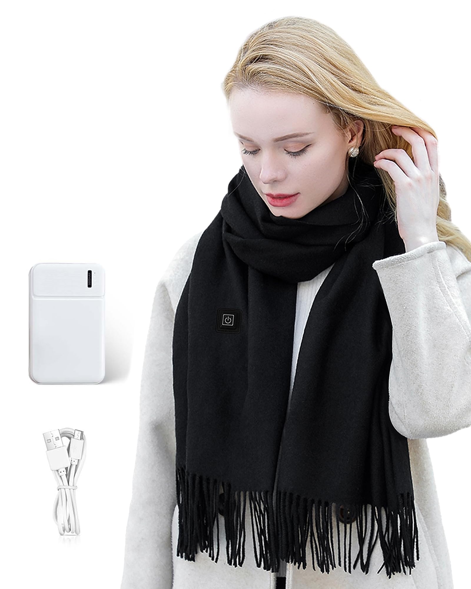 Rechargeable Heated Scarf for Women Men, Electric Scarfs Heated with 5000mah Power Bank, Heated Neck Scarf 13Hours Long Lasting, Heating Scarf 3 Temperature Levels for Winter Birthday Christmas Gifts