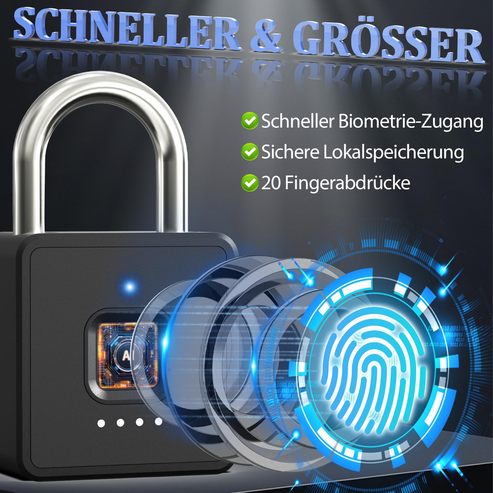 Eseesmart Fingerabdruck Schloss mit Zahlencode, Vorhängeschloss mit Fingerabdruck Code App-Steuerung, Smart Elektrisches Biometrie Wetterfest Schloss für Spind Keller Gartentür Locker