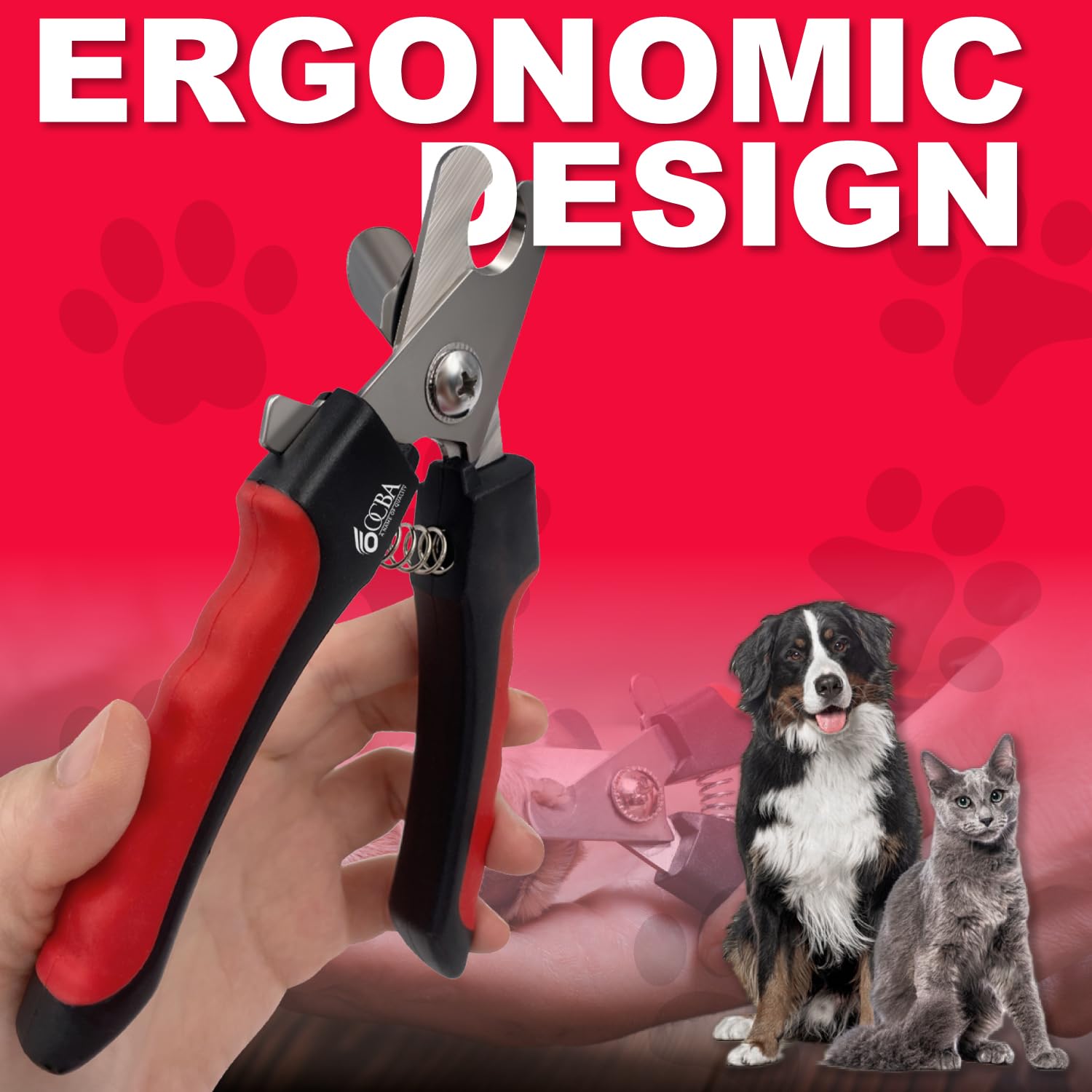 OCBA Dog Nails Clippers with Safety lock & Nail File Professional Dog clippers suitable for all sized Breeds Protection Guard to Prevent Over Cutting suitable for Cats Rabbits (Red Black - Image 3