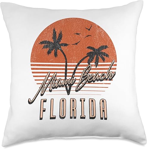 Miami Beach Florida Surfing Surf Ocean Vintage USA Miami Throw Pillow, 18x18, Multicolor
