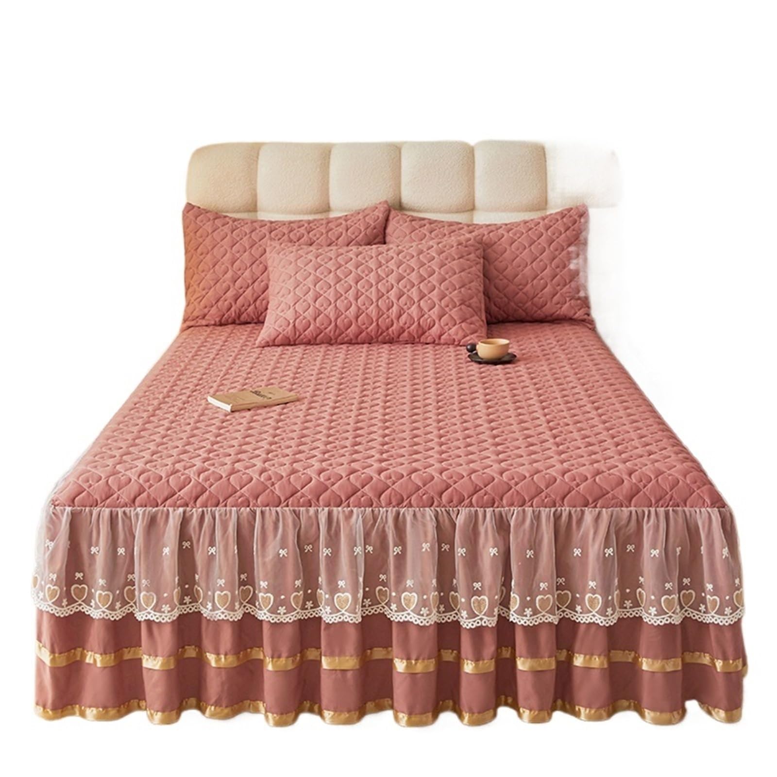 Ruffled Bed Skirt Simple Style Bed Skirt Single/Queen/King Size Bedspread Ruffles Cover Home Quilted Linen (No Pillowcase)(X,SKing 200x220cm 1pc)