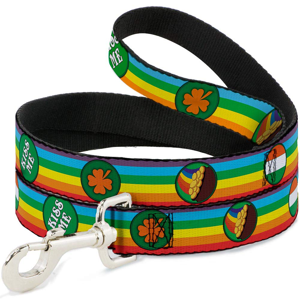 Laisse pour chien Buckle-Down St Pats motif pièces arc-en-ciel longue de 6 pieds et large de 0,5 pouce