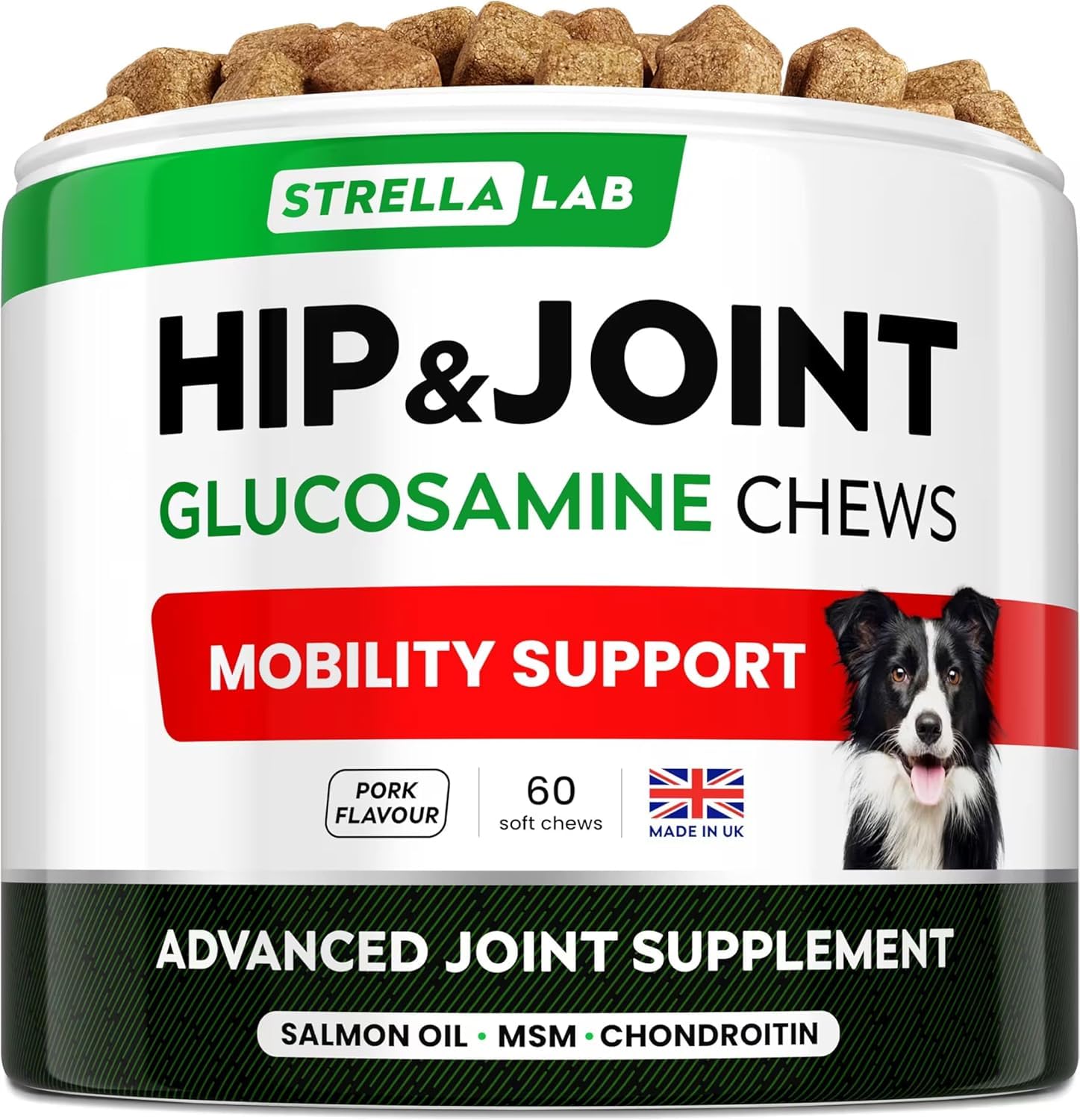 STRELLALAB Glucosamine Treats for Dogs, Joint Supplement w/Omega-3 Fish Oil, Chondroitin, MSM, Advanced Mobility Chews
