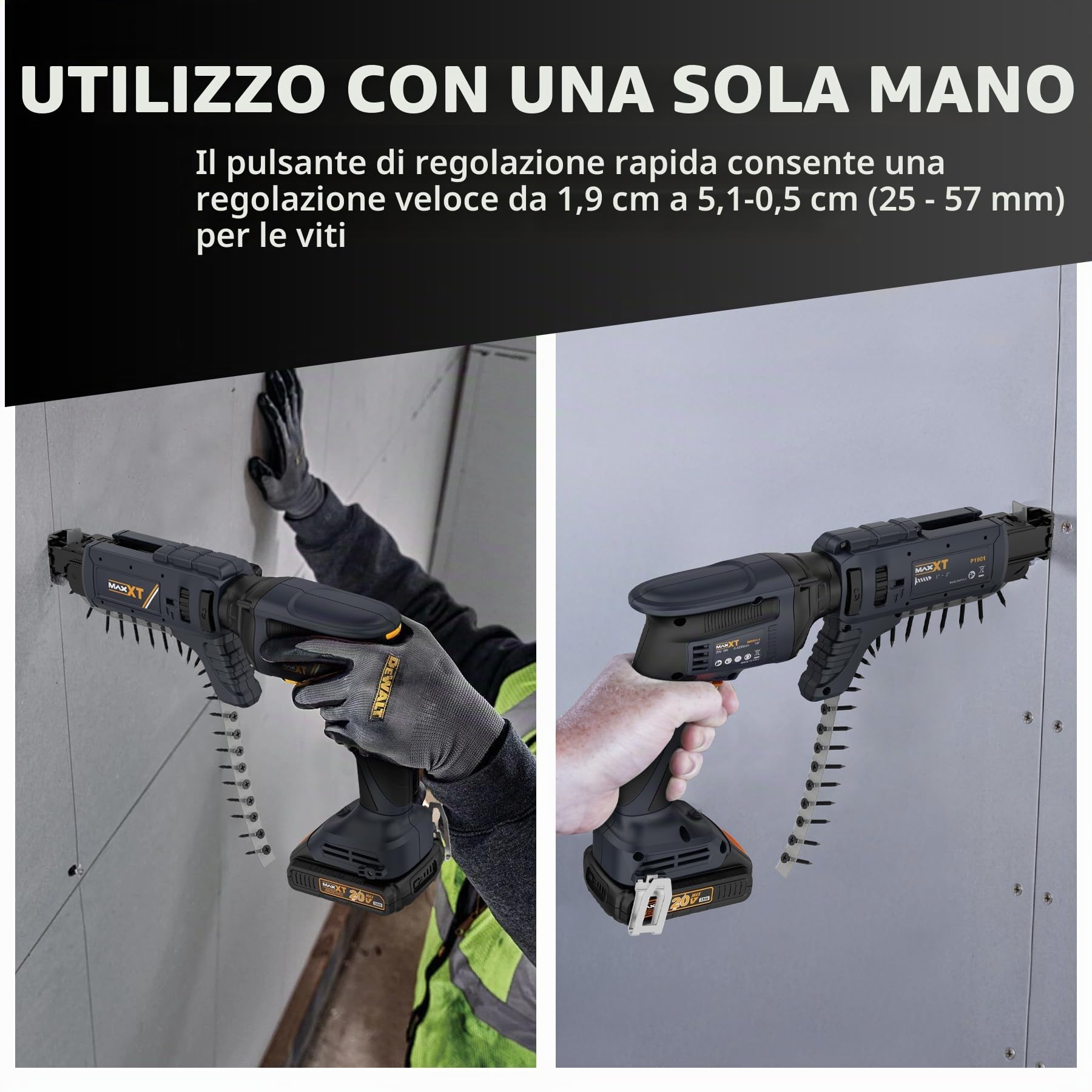 20V Atornillador con tope profundidad, MAXXT Cordless Lithium-Ion Brushless Drywall Screwdriver Autofeed 5000RPM with Collated Drywall Attachment（Included 2.0Ah Battery and Charger