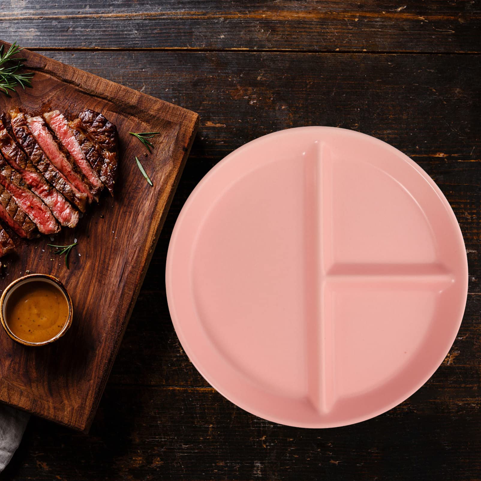 Bandeja de cerámica Dividida para Servir, Platos para Servir con 3 Compartimentos, Platos Redondos para Salsa divididos de 10 Pulgadas (Rosa, 20,5x20,5x2,5 cm)
