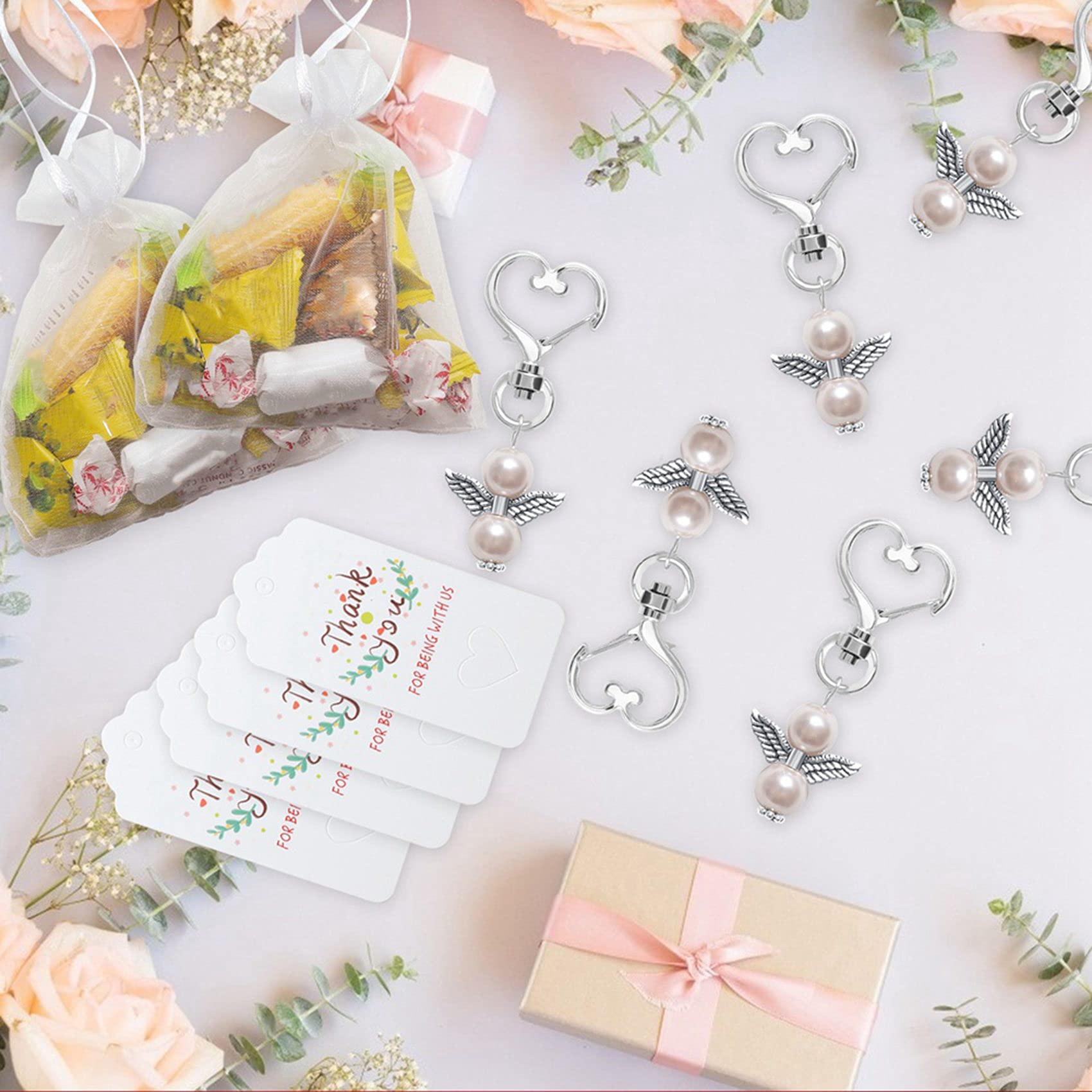 Zestaw 60 breloków do kluczy, pamiątka, na baby shower dla gości (jasnoróżowy)