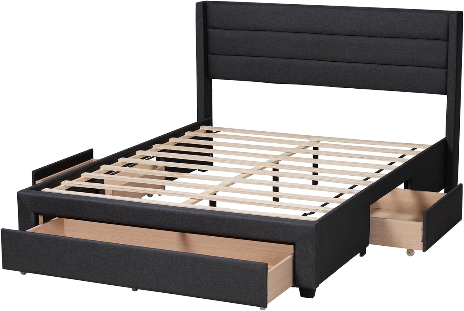 Baxton Studio Braylon Bed (Storage), Full, Charcoal Grey/Dark Brown