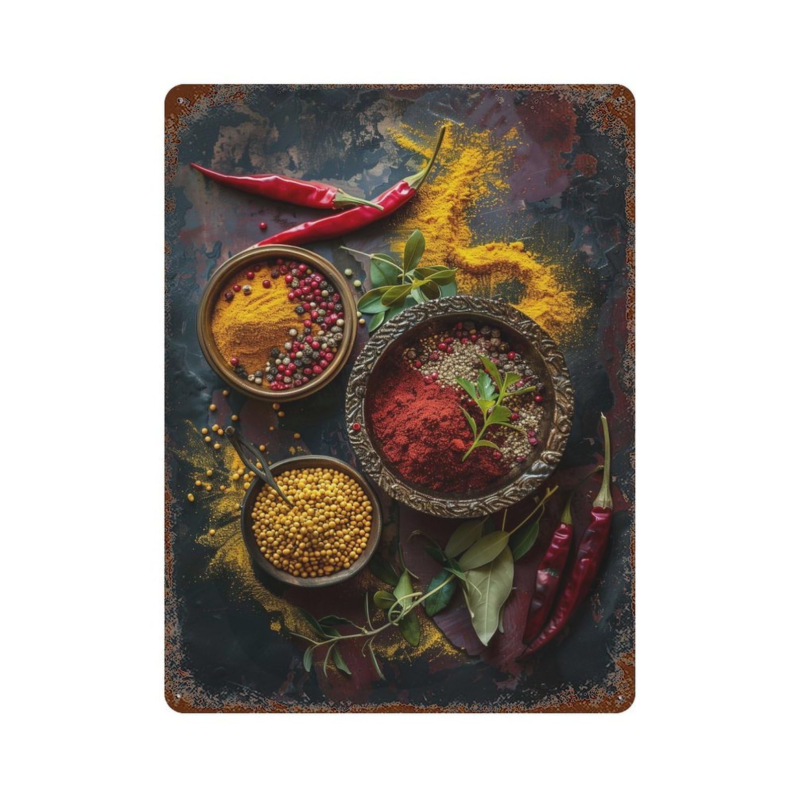Herbs And Spices Decorative Tin Sign 15.7"x11.8", Retro Wall Decor for Basement, Hobby Room And Garage Decor