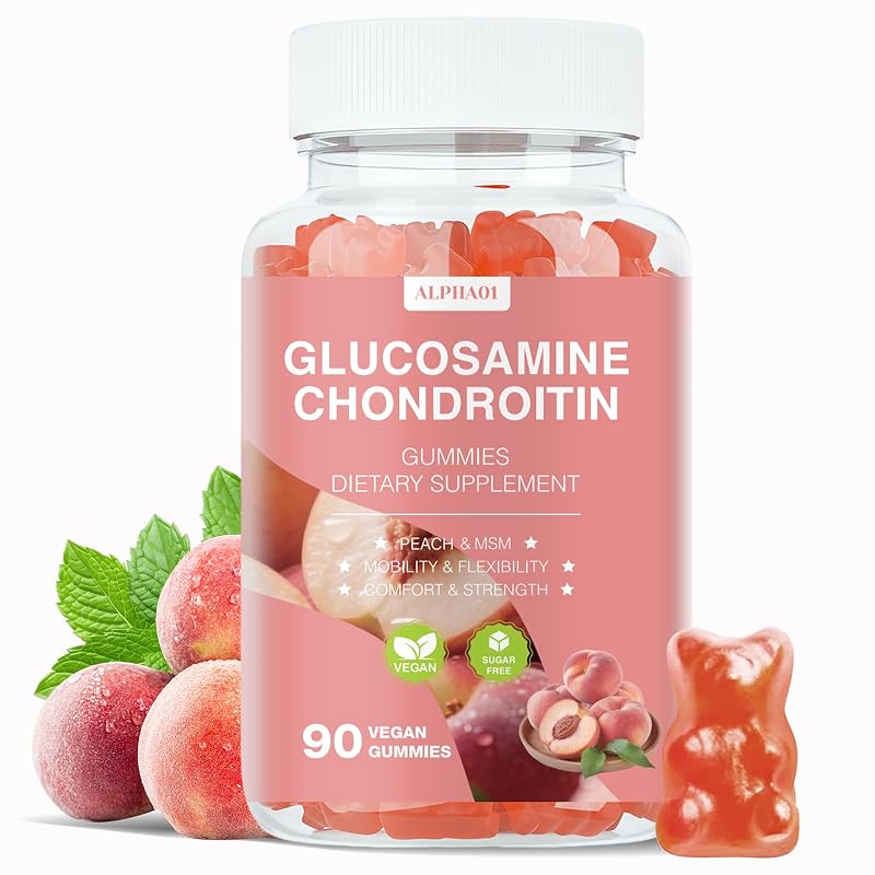 ALPHA01 Suplemento articular com glucosamina, MSM, condroitina e sabugueiro, 3000 mg + 1000 mg + 200 mg, 90 gomas de pêssego