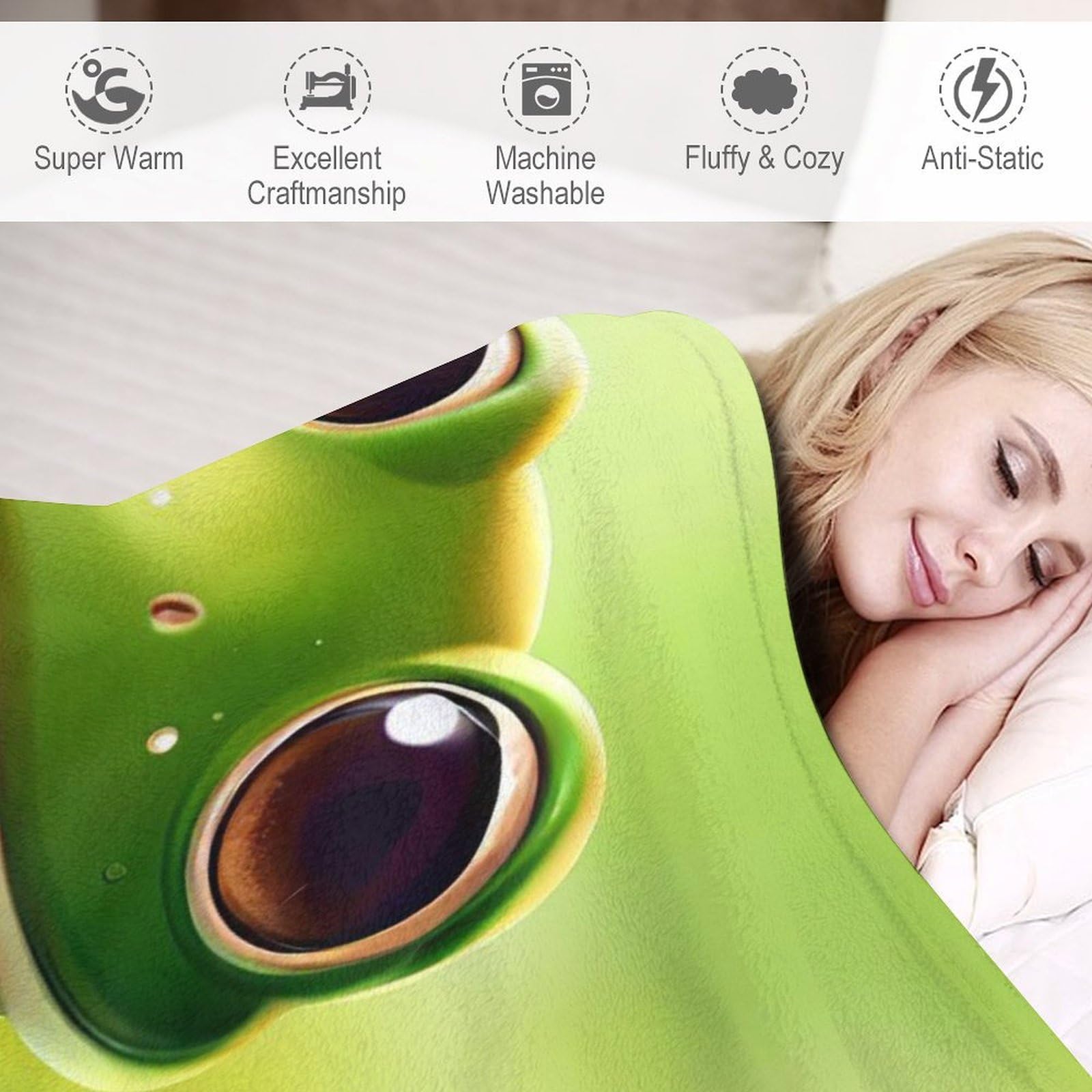 Frosch Kuscheldecke Flauschig Decke, Flannel Weiche Sofadecke, Fleecedecke, Wohndecke - Pflegeleicht - Warm （180×200cm）