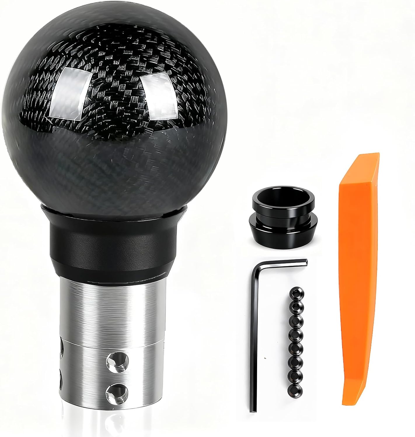 Universal Carbon Fiber Shift knob Weighted Round Ball Compatible with Lock/Button Automatic Transmission Gear Shifter knobs