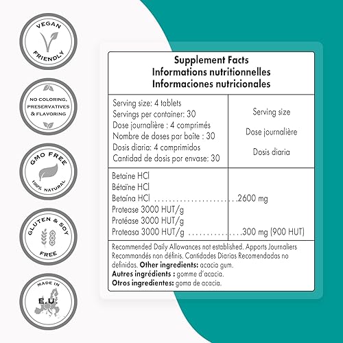 Miniatura 6 de Supersmart - Paquete de zinc L-Carnosina + Betaína HCl (Salud gástrica)  Sin OMG y sin gluten - Cápsulas vegetarianas