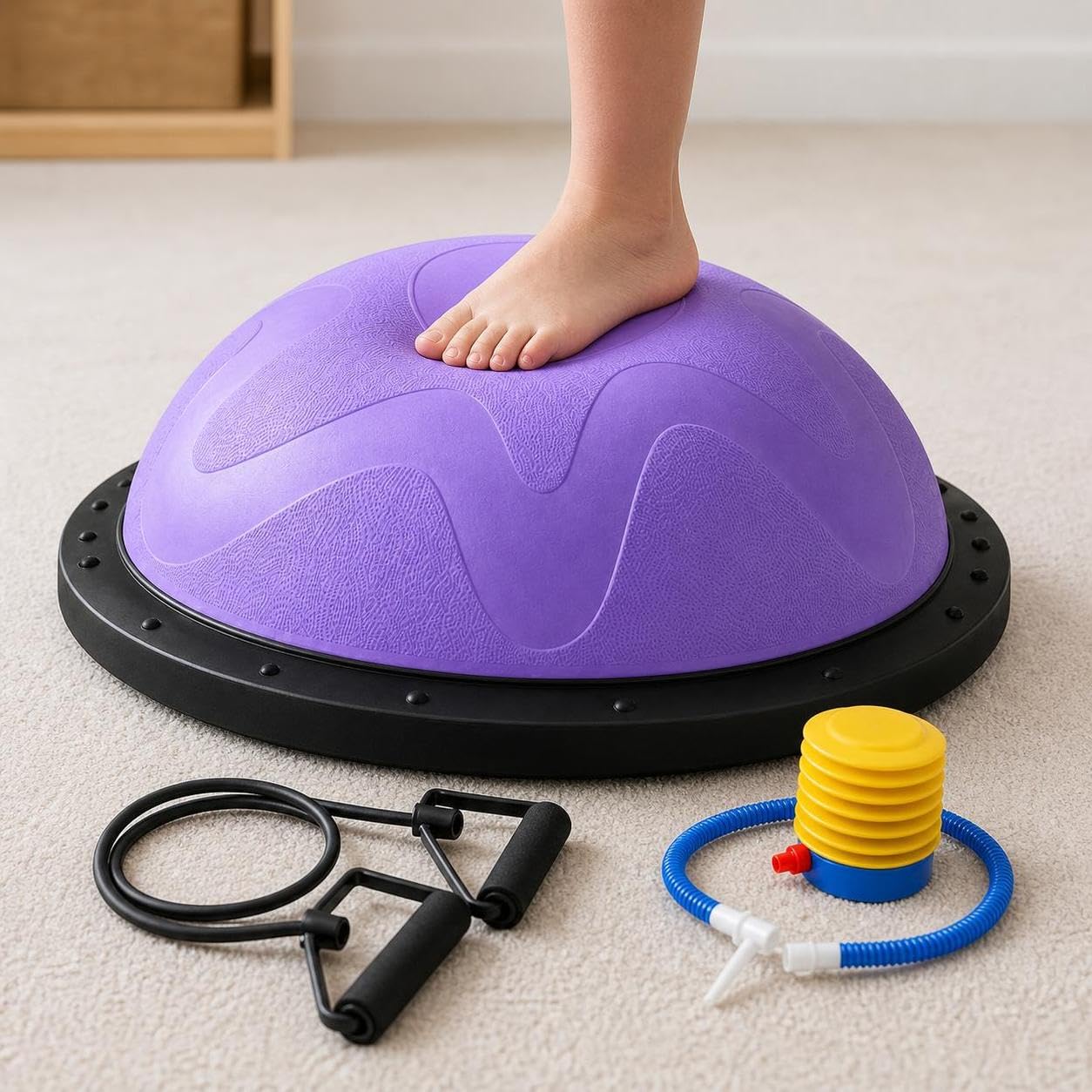 Balance Semisfera Equilibrio con Elastici - Mezza Palla Fitness per Allenamento e Postura - per fitness, Rosa