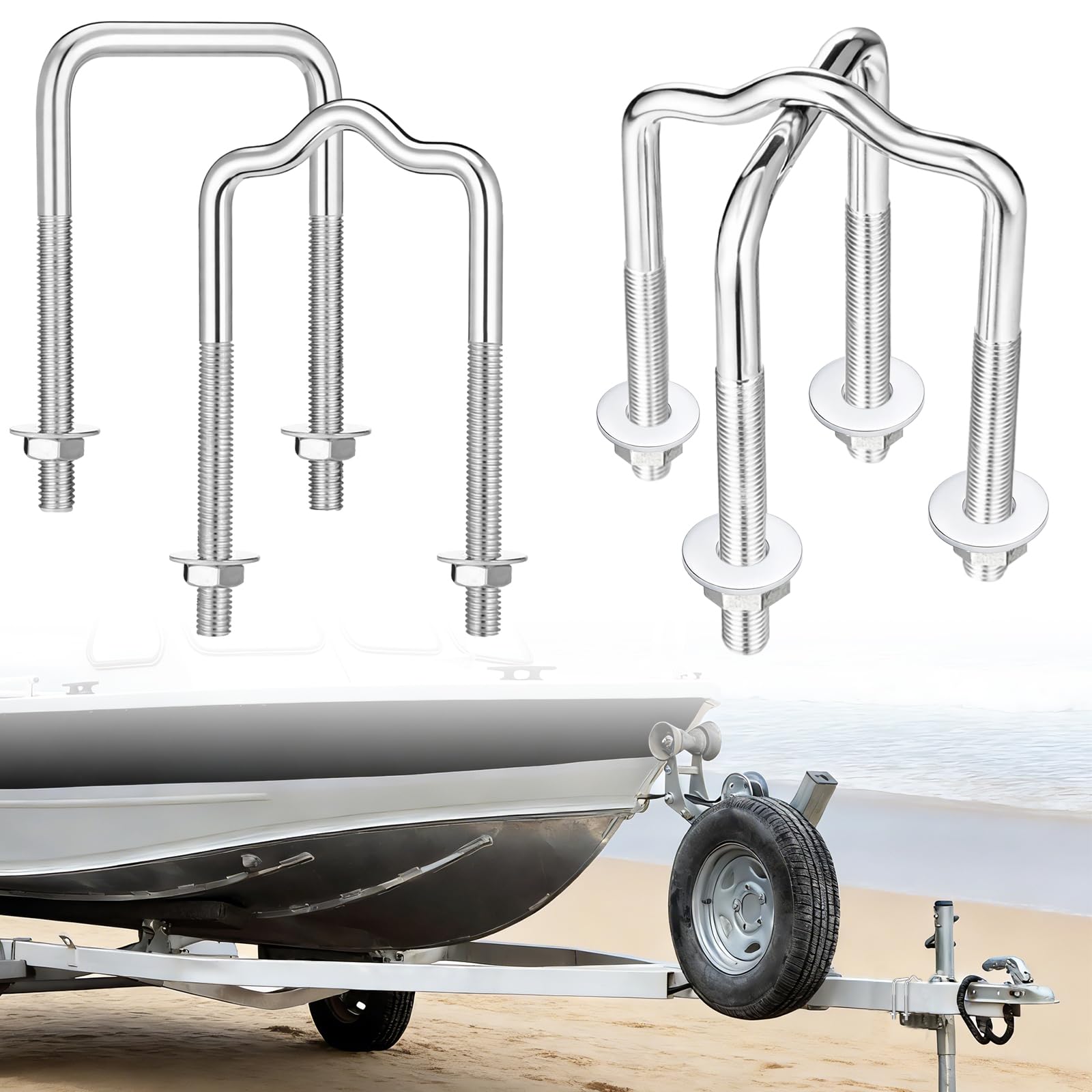 Photo 1 of Otoolling 8/4 Pcs Square U-Bolt Kit Boat Trailer Frames 3-1/2" Wide x 6" Long x 1/2'' Diameter Straight Formed for 3500 lbs Durable Zinc Plated U Bolt with Nut and Washer for Trailer Boat Guide(4 Pcs)